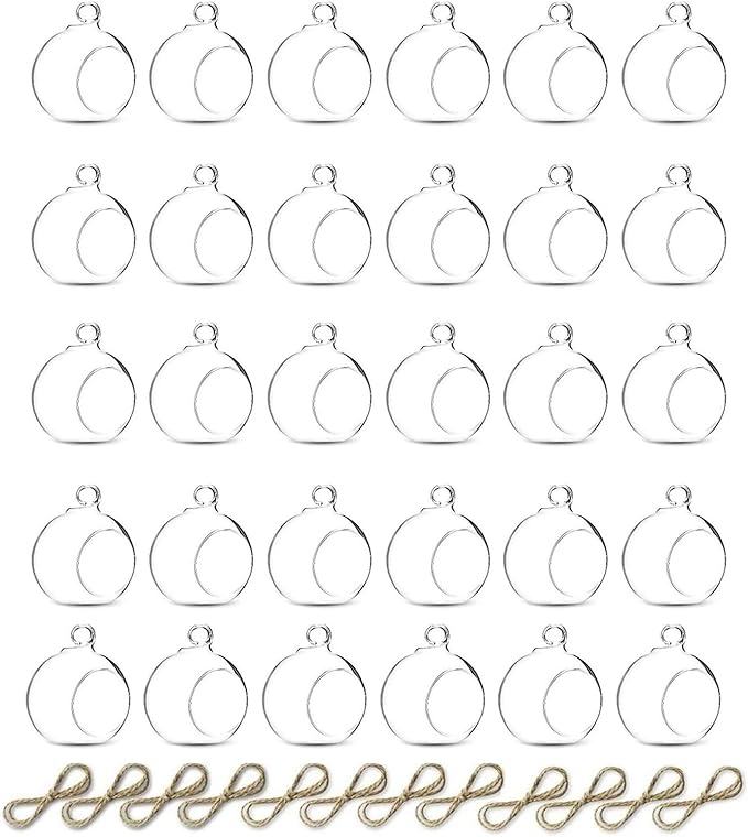 Nuptio 36 Pcs Hanging Tea Light Candle Holders Mini Glass Candle Holder 2.36" Diameter Baubles Globe Garden Ornament, Tealight Holders for Christmas Halloween Wedding Party Decorations for Reception