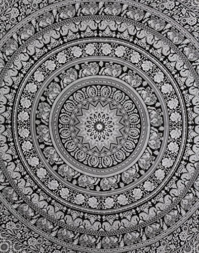RAJRANG Indian Mandala Large Tapestry Wall Hanging Black And White Elephant Cotton Aesthetic Tapestries For Bedroom Hippie Beach Bohemian Boho Decor Table Cloth Queen 90x84 Inches - color: Black & White, size: 90"L x 84"W