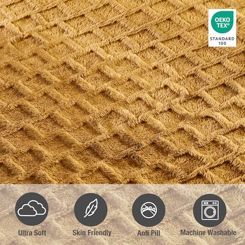 Velvet Plush Jacquard Tile Throw Blanket for Couch - Buttery Soft, Cozy Throw, for Women (Amber Gold, 50" x 60") - color: Amber Gold