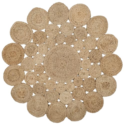 SAFAVIEH Natural Fiber Collection Area Rug - 5' Round, Natural, Handmade Boho Charm Farmhouse Jute, Ideal for High Traffic Areas in Living Room, Bedroom (NF363A) - color: Natural, size: 5' (Round)