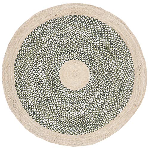 SAFAVIEH Cape Cod Collection 3' Round Green / Natural CAP210Y Handmade Braided Jute & Cotton Area Rug - color: Green/Natural, size: 3' (Round)