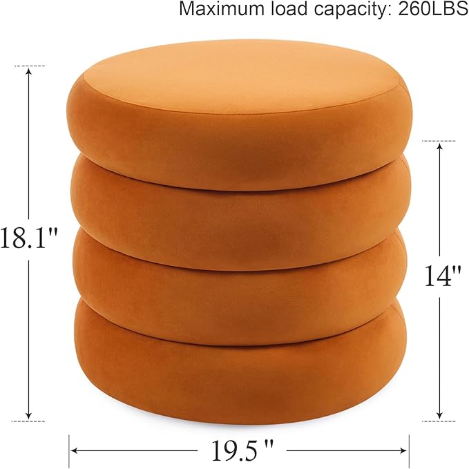 Flouki 19.5" Storage Ottoman Round, Vanity Stools for Bedroom, Velvet Pouf Ottoman with Removable Lid, Modern Ottoman Stool for Girls Women, Foot Stool for Living Room, Orange