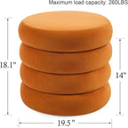 Flouki 19.5" Storage Ottoman Round, Vanity Stools for Bedroom, Entryway Ottoman for Console Table, Ottoman Stool for Girls Women, Foot Stool for Living Room, Set of 2, Velvet Orange
