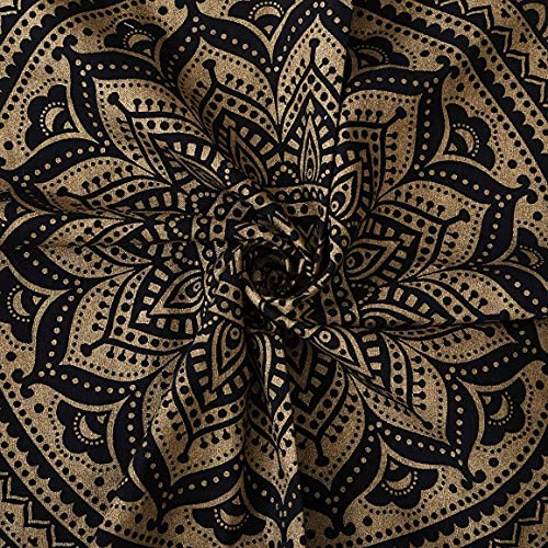 Rajsee Gold Mandala Tapestry - Boho Bedroom Aesthetic - Trippy Large Wall Hanging - Black Gold Wall Art 82x92 Inches - color: Black and Gold, size: 92"L x 82"W