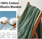 Simple&Opulence Cotton Muslin Throw Blanket for Bed, Couch, Knit Woven Gauze Blanket with Tassels, Soft Lightweight Cozy Pre-Washed Breathable Farmhouse Decoration for All-Season (Olive Green)