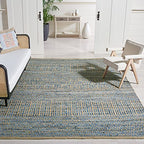 SAFAVIEH Cape Cod Collection Area Rug - 10' Square, Natural & Blue, Handmade Flat Weave Coastal Braided Jute, Ideal for High Traffic Areas in Living Room, Bedroom (CAP353A) - size: 10' x 10' (Square)
