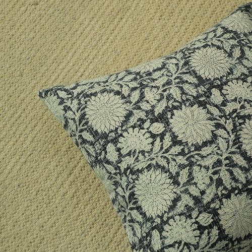 Handblock Printed Vintage Indian Cotton Decorative Throw Pillow Covers, Set of 2 (Midnight Blue, 18" x 18" (Pack of 2)) - color: Midnight Blue, size: 18" x 18" (Pack of 2)