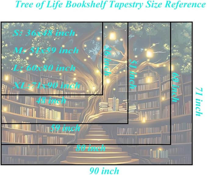 Jhdstore Tree of life Tapestry Wall Hanging Fantasy Library Tapestry for Bedroom Mysterious Tree Bookshelf Tapestries Room Decor 36"x48"