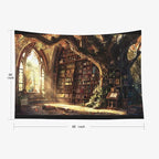 EMMTEEY Library Bookshelf Tapestry for Bedroom 60X50 Inch - Large Tree Wall Art for Living Room Medieval Dark Academia Backdrop for Study Room Office