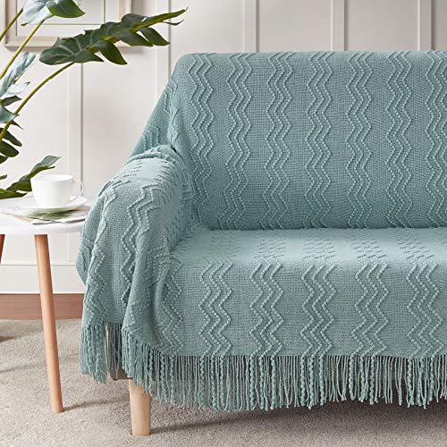 BOURINA Aqua Throw Blanket 60x80 Inches Throw Textured Solid Soft Sofa Throw Couch Knitted Decorative Blanket - color: Aqua, size: 60"x80"