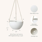 La Jolie Muse White Hanging Planter Basket - 8 Inch Indoor Outdoor Flower Pots, Plant Containers W/ Drainage Hole, Plant Pot for Hanging Plants, Pack 2