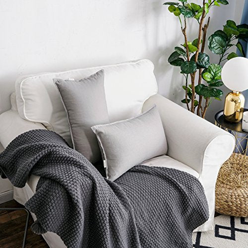 Jeanerlor Cotton Linen Square Decorative Throw Pillow Case Cushion Cover with Twin Needles Stitch on Edge, 12"x20"(30 x 50cm), 2 Pcs, Silver Grey - color: Silver Grey, size: 20" x 12" (Pack of 2)