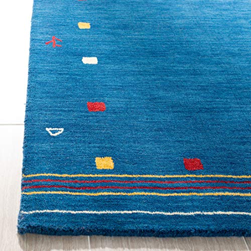 SAFAVIEH Himalaya Collection Area Rug - 4' Square, Blue, Handmade Boho Tribal Wool, Ideal for High Traffic Areas in Living Room, Bedroom (HIM563M) - color: Blue, size: 4' x 4' (Square)