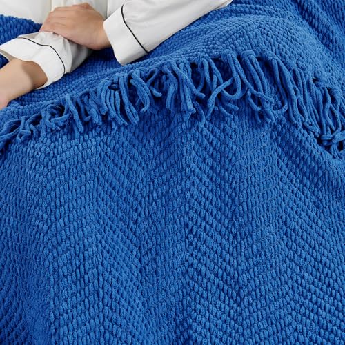 Home Soft Things Blue Throw Blanket Knitted Tweed Throw 50'' x 60'', Snorkel Blue, Super Soft Cozy Warm Comfortable Breathable Throw for Living Room Chair Couch Bed Sofa Bedroom Home Décor - color: Snorkel Blue, size: 50 in x 60 in
