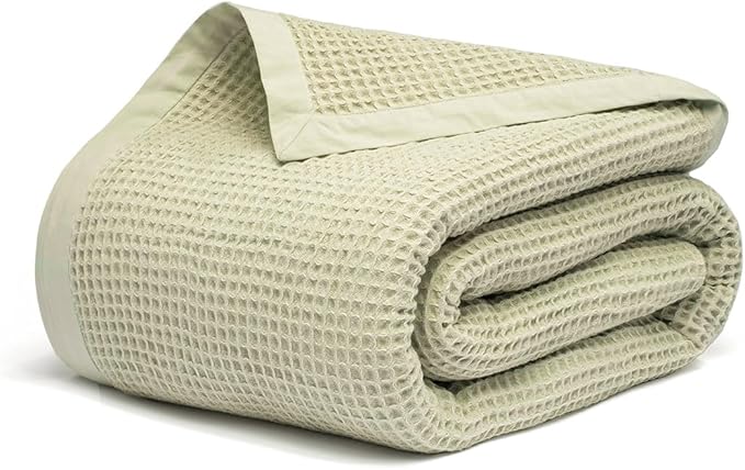 Salt Earth GOTS Certified 100% Organic Cotton Throw Blanket, 90"x90" Waffle Blankets & Throws for Bed, Throw Blanket for Couch, Cozy Christmas Blankets and Throws for Christmas Gifts (Sea Foam)