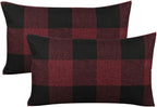 VAKADO 12x20 Inch Pack of 2 Farmhouse Retro Check Plaids Lumbar Throw Pillow Covers Decorative Rectangle Christmas Cushion Cases for Sofa Couch Car, Red and Black