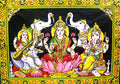 Lakshmi Ganesha Saraswati Batik Cotton Wall Hanging Sequins Painting : Size 43"x30" Inches - color: Lakshmi Ganesha Saraswati - Diwali Pujan