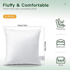 OTOSTAR Pack of 8 Throw Pillow Inserts, 18 x 18 Square Cushion Inner Soft Fluffy Plump Stuffer Cushion Pads White Decorative Pillow Inserts