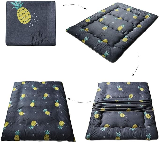 MAXYOYO Grey Pineapple Japanese Floor Futon Mattress, Tatami Floor Mat Portable Camping Mattress Kids Sleeping Pad Foldable Roll Up Floor Lounger Couch Bed Queen Size with Mattress Protector Cover