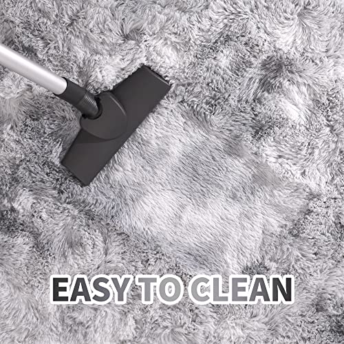junovo Ultra Soft Washable Shaggy Rug - Non-Slip Oval Carpet for Nursery, Kids Bedroom & Home Decor (2.6x5.3ft Light Gray tie-dye) | Plush Fluffy Floor Mat for Cozy Living Spaces. - color: Tie-dye Light Grey, size: 2.6' x 5.3'