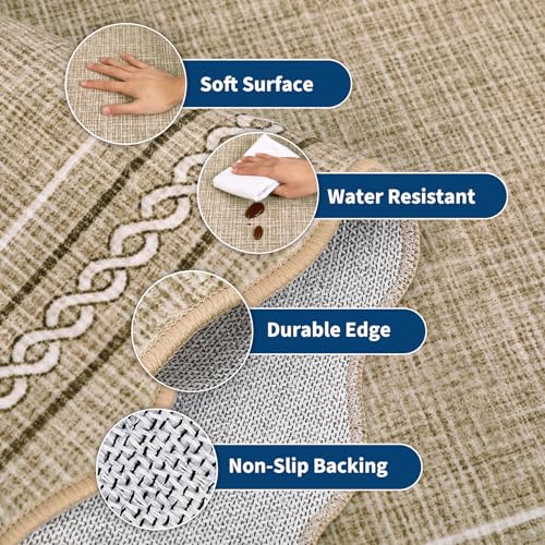 GarveeHome Washable Area Rugs 9x12 Living Room Rug Scalloped Jute Printed Non Slip Soft Bedroom Rugs Low Pile Foldable Large Rug Stain Resistant Carpet for Nursery Dining Room Classroom, Jute - color: Jute Color, size: 9' x 12' (Rectangular)
