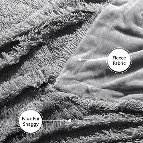 Tuddrom Decorative Extra Soft Faux Fur Throw Blanket 50"x60",Solid Lightweight Fuzzy Reversible Long Hair Shaggy Blanket,Fluffy Cozy Plush Mink Fleece Comfy Microfiber Blanket for Couch Sofa Bed, Grey - color: Gray, size: Throw-50" x 60"