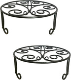 2 Pack Iron Plant Stand Low Profile,13 Inch Diameter Wide Round Metal Flower Stand for Indoor Outdoor Large Plants, Short Heavy Duty Display Holder for Wide Pots, Patio Garden Home Decor,Rustproof Matte Black(2 Pack 13 Diameter 5 inches Tall Black)