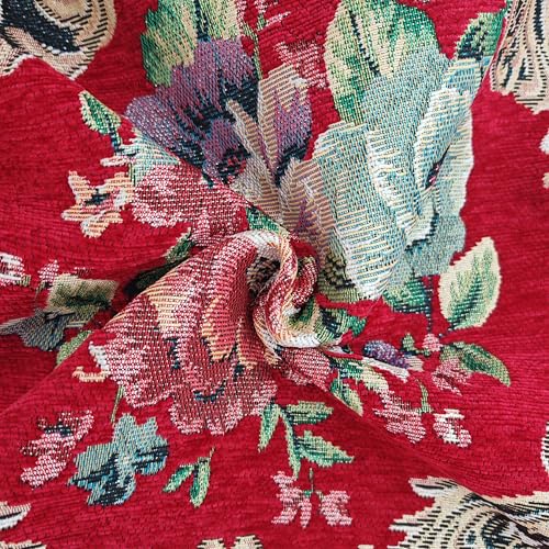 Set of 2 Vintage Floral Throw Pillow Covers, 18x18 Inch Red Chenille Embroidered Victorian Decorative Pillow Shams for Living Room Sofa Couch Bedroom - color: Red