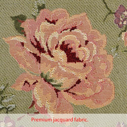 Floral Lumbar Jacquard Woven Throw Pillow Cover, Moss Green & Vintage Rose Decorative Cushion Case with Beige Faux Suede Back, 12x18 Inch, Cover Only No Insert - color: Vintage Olive & Dusty Rose Floral