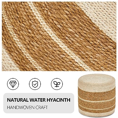 Wimarsbon 2Pcs Pouf Ottomans, Natural Seagrass Foot Stool, Hand Weaving Round Ottoman, Boho Decorative Seat, Jute Braided Pouffe Poof Accent Sitting Footrest for Living Room (18inch 68LG) - color: 18inch Cattail&corn Shell