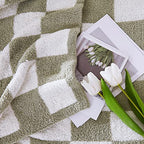 WRENSONGE Checkered Throw Blanket, Sage Green Soft Cozy Fluffy Warm Hand Made Queen Throw Blankets for Couch, Sofa, Chair, Bed, Camping, Picnic, Travel Lightweight Bed Blanket - 90"*90" - color: Aloe Sage, size: Queen(90"x90")