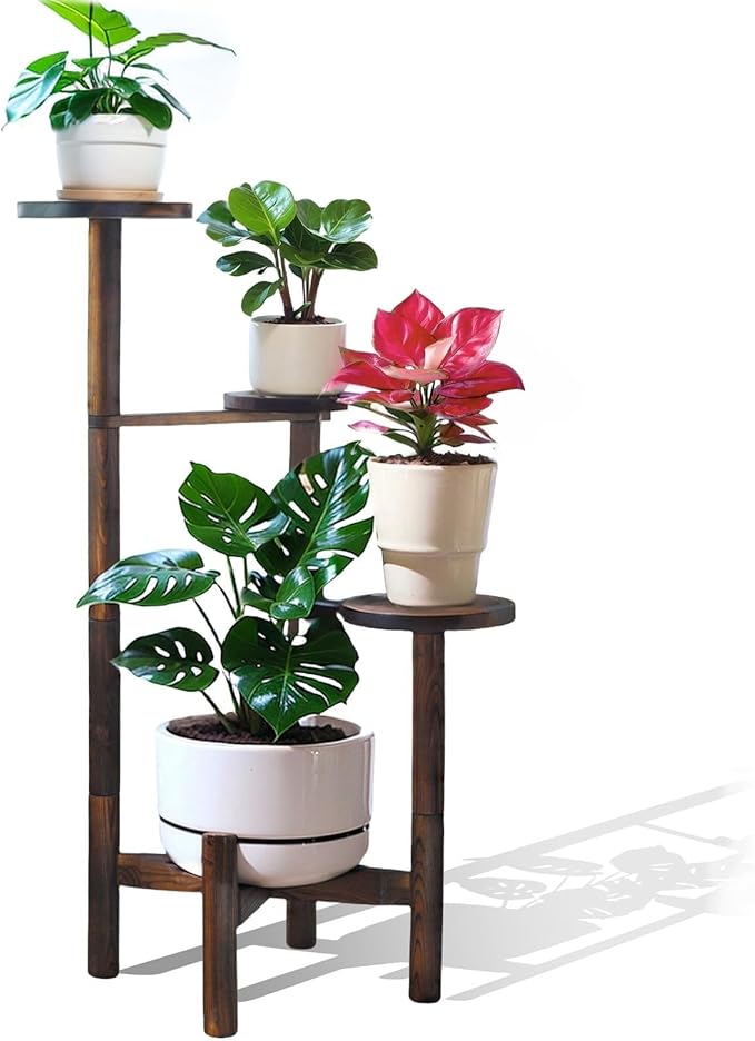 4 Tier Plant Stand Indoor, Wood Tall Corner Plant Display Shelf, Multi Tier Planter Holder Flower Rack Pot Stand For Living Room Garden Patio Balcony