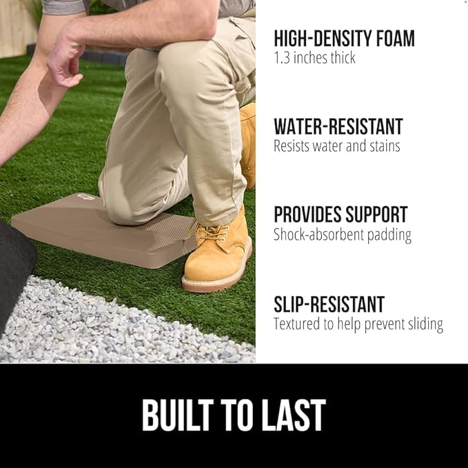 GORILLA GRIP Extra Thick Patent Pending Supportive Foam Kneeling Pad, Large Cushion Knee Pads for Gardening, Baby Bath Time, Dirt and Water Resistant, Workout and Garden Supplies, 17.5x11, Beige
