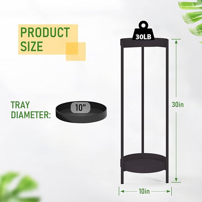 2 Tiers Tall Plant Stand - 30" Indoor Outdoor Metal Flower Pot Holder Shelf for Multiple Plants, Removable Display Rack for Living Room Bedroom Patio Garden & Balcony Corner (Black)