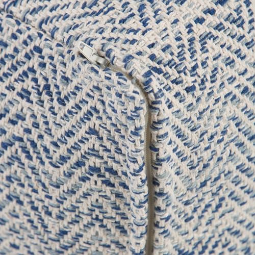 SIMPLIHOME Nate Square Pouf - 20 inch Wide Upholstered Handwoven Cotton Ottoman in Patterned Denim Melange, Boho Footstool or Extra Seating for Living Room with Artisanal Texture, Assembled - color: Patterned Denim Melange, style: Cotton Pouf