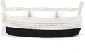 Mkono Small Storage Basket for Toilet Tank Top Boho Bathroom Decor Woven Rope Toilet Paper Tray Organizer for Shelf Bedroom Living Room, Black and White, 1 Pack, 15.7" L x 6" W