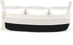 Mkono Small Storage Basket for Toilet Tank Top Boho Bathroom Decor Woven Rope Toilet Paper Tray Organizer for Shelf Bedroom Living Room, Black and White, 1 Pack, 15.7" L x 6" W