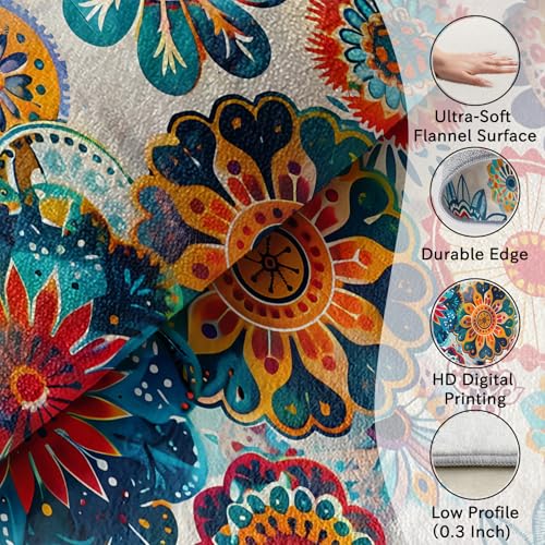 Colorful Medallion Rug - Mandala Bohemian Rug, 2x3 ft Washable Non-Slip Multicolor Abstract Floral Area Rugs, Hippie Boho Carpet for Entryway, Kitchen, Bedside, Vibrant Home Decor & Gifts - color: Beige Blue Red Orange, size: 2' x 3' (Rectangular)