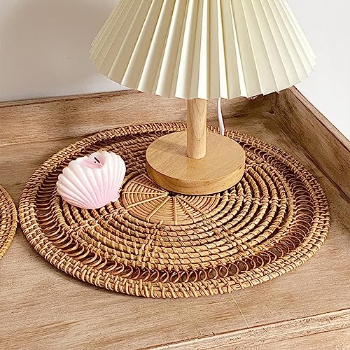 Ochine Woven Wicker Rattan Wall Basket Decor, Farmhouse Boho Decorative Flat Round Basket for Living Room Bedroom, Rustic Wall Decor - color: A