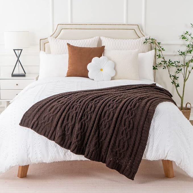 Battilo Dark Brown Throw Blanket for Couch, 51"x67" Soft Chenille Knit Throw Blanket for Home Decor, Soft Cozy Blanket, Decorative Chocolate Brown Blanket for Bed, Living Room