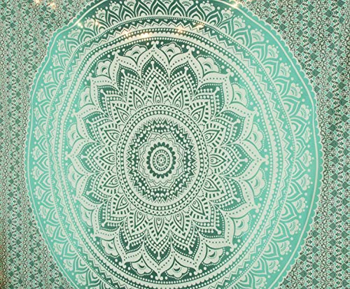 Popular Handicrafts Tapestry Wall Hanging Hippie Ombre Mandala Bohemian Hippy Intricate Indian Tapestries Bedspread 84 x 90 Inches (215cm x 230cm) Grey Green - color: Grey Geen, size: 90.6"L x 84.7"W
