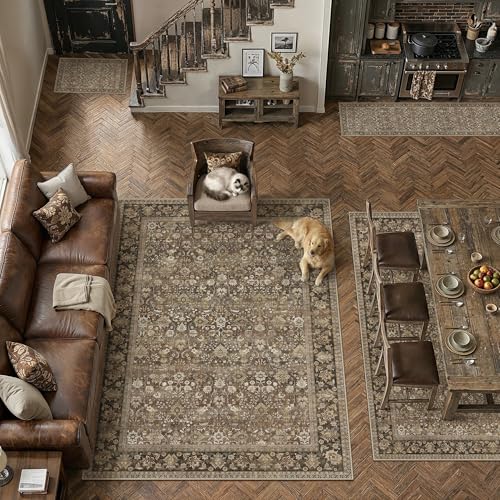 HUGEAR 3x10 Runner Rug Machine Washable Brown Hallway Area Rug Indoor Accent Rug Floral Low Pile Carpet Soft Throw Rug Bedroom Living Room Office Dining Room Kitchen Laundry Room Non Slip - color: Floral | Brown, size: 3' x 10' (Runner)