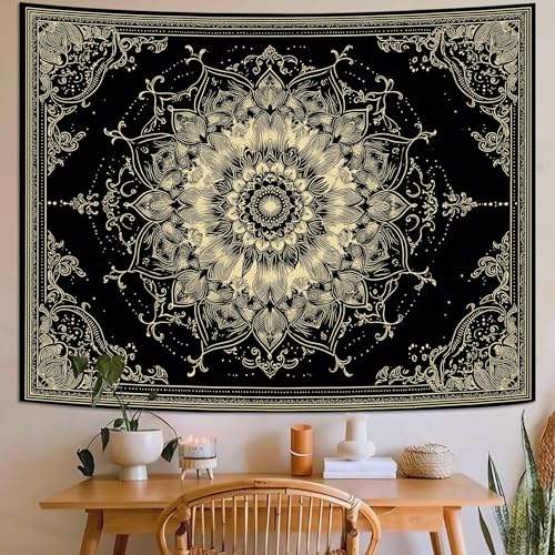 Wegklazax Golden Outline Mandala Tapestry, Intricate Floral Wall Art for Room Decor, Elegant Black and Gold Aesthetic Home Decor 90" L x 70" W - color: Red, size: 90"L x 70"W