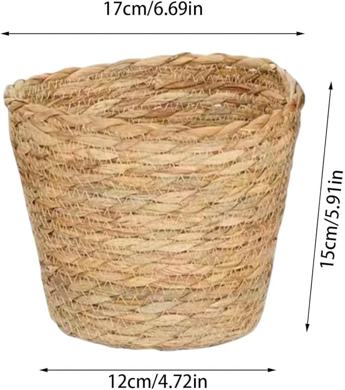 Woven Basket, Hand Woven Containers Flower Pots Boho Indoor Planter Decorative Flower Storage Organizer for Home Office Decoration (Medium)