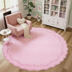 GarveeHome Round Area Rugs 6ft for Bedroom, Solid Pink Washable Circle Rug Soft Non Slip Floral Print Floor Mat Leaves Carpet Indoor Thin Rug for Living Room Dining Room Playroom Nursery