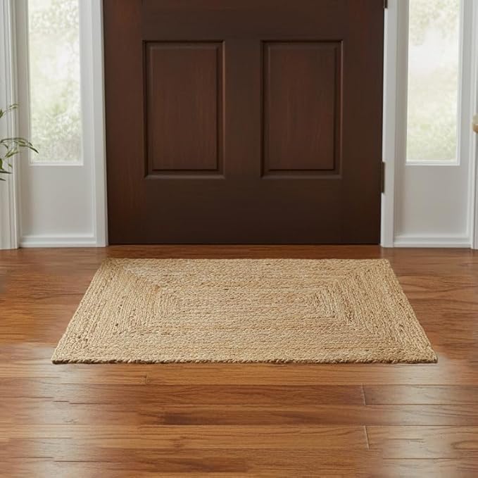 · REDEARTH · Rectangular Area Rug - 2'x3' Braided Natural Jute with Non-Skid Backing - Handwoven Boho Rug for Bedroom, Kitchen, Living Room - Farmhouse Aesthetic Home Decor - Durable Handmade Rug