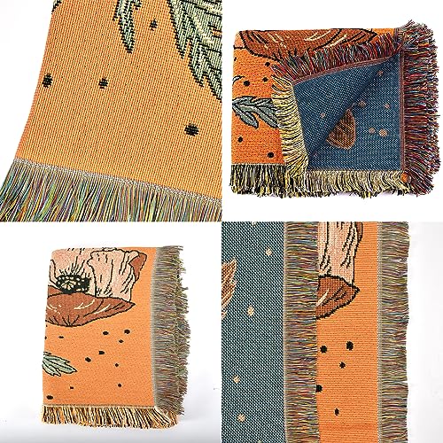 Boho Throw Blanket Reversible Cotton Bohemian Tapestry Hippie Room Decor Double Sided (Boho Bee Yelow 50"x60") - color: Boho Bee Yelow, size: 50*60 inch
