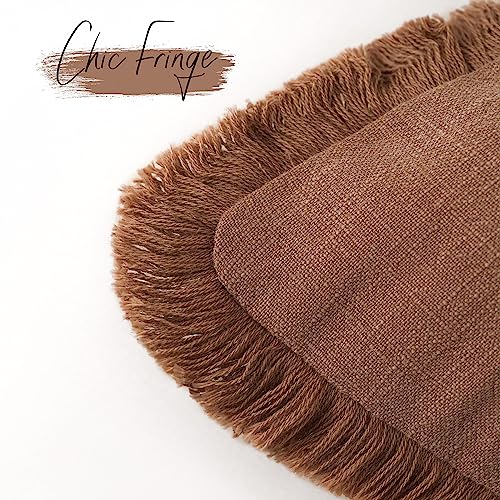 Foindtower Decorative Linen Fringe Throw Pillow Covers Cozy Boho Farmhouse Cushion Cover with Tassels Soft Accent Pillowcase for Chair Sofa Bed Living Room Home Decor, 16×16 Inch, 1PC, Rust - color: Rust, size: 16" x 16" (Pack of 1)