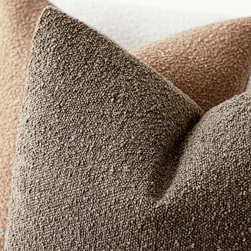 Foindtower Pack of 2 Textured Boucle Throw Pillow Covers Accent Solid Decorative Pillow Cases Cozy Woven Couch Cushion Case for Chair Sofa Bedroom Living Room Home Decor 20x20 Inch Light Brown - color: Brown, size: 20" x 20" (Pack of 2)