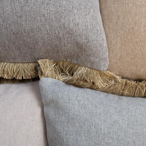 Decorative Throw Pillow Covers, Set of 4, 16x20 Inch Lumbar Beige Fringed Linen Accent Pillow Covers, Light Grey - color: Light Gray
